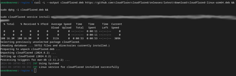 Screenshot of cloudflare tunnel setup