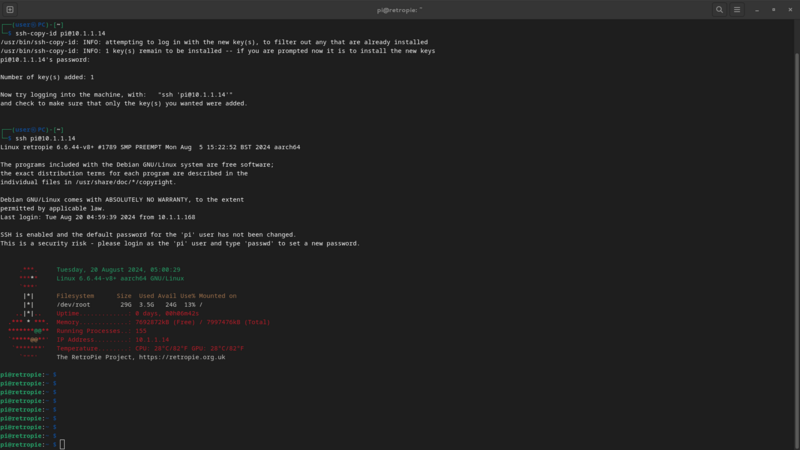 sshing into the pi to test