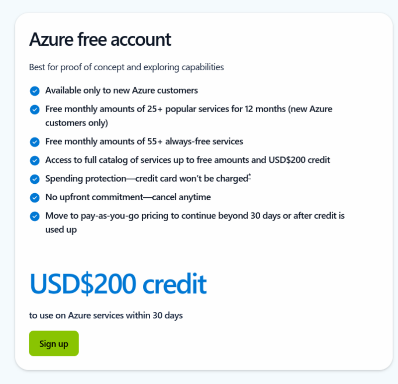 Free $200 from Azure